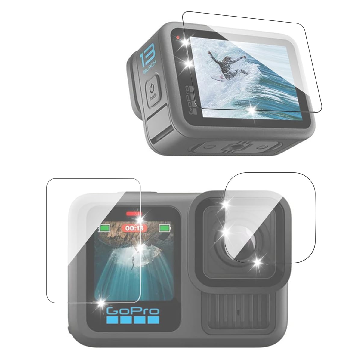 ZORBES® 3PCS Screen Protectors Set for Go Pro Hero 13 Black, Screen Protectors Lens Protector HD Anti-glareTempered Glass Screen Protectors for Front Screen, Back Screen, Camera Lens ZORBES® 3PCS Screen Protectors Set for Go Pro Hero 13 Black, Screen Protectors Lens Protector HD Anti-glareTempered Glass Screen Protectors for Front Screen, Back Screen, Camera Lens